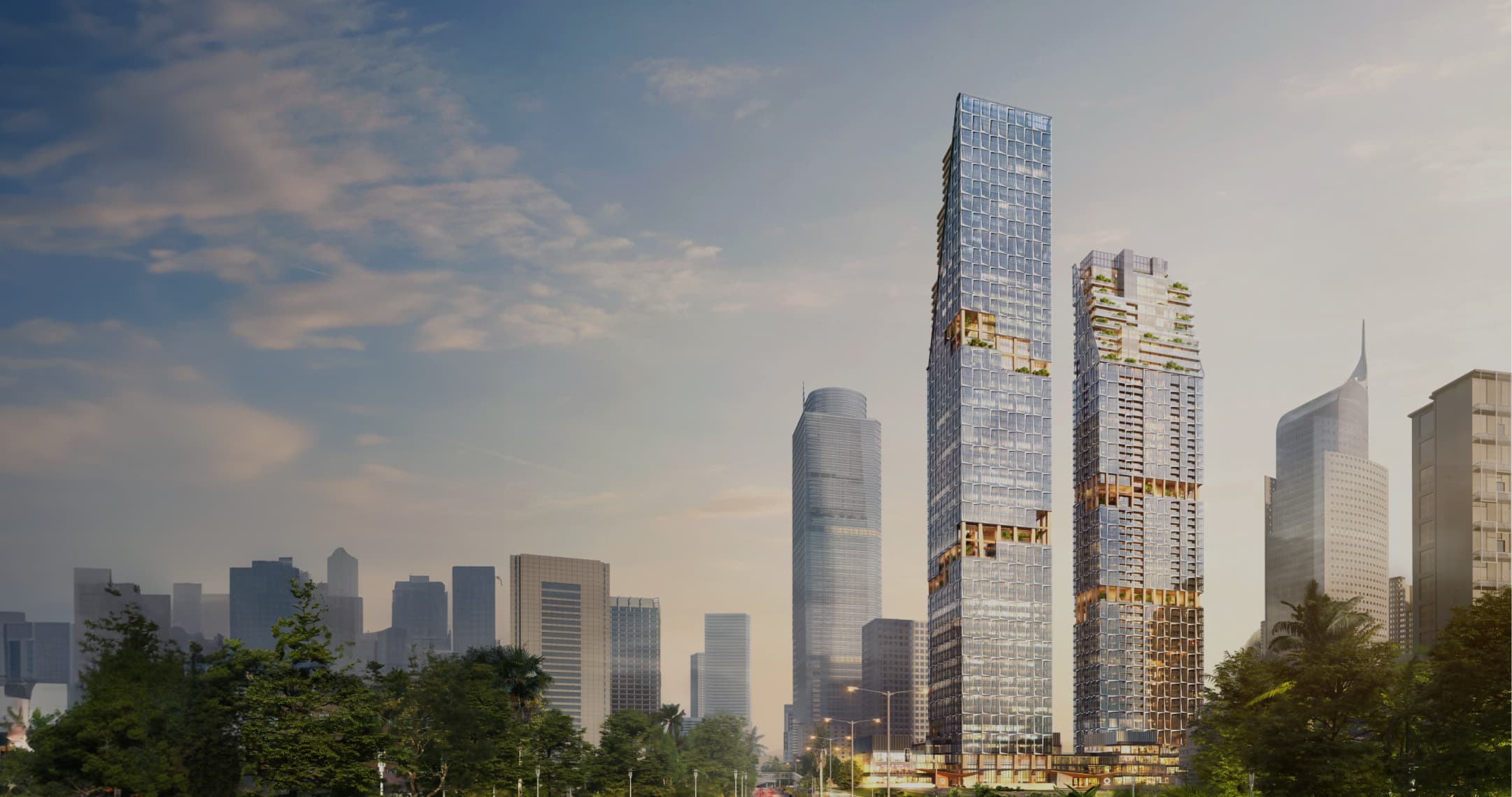 Pemandangan cakrawala kota yang menakjubkan saat senja